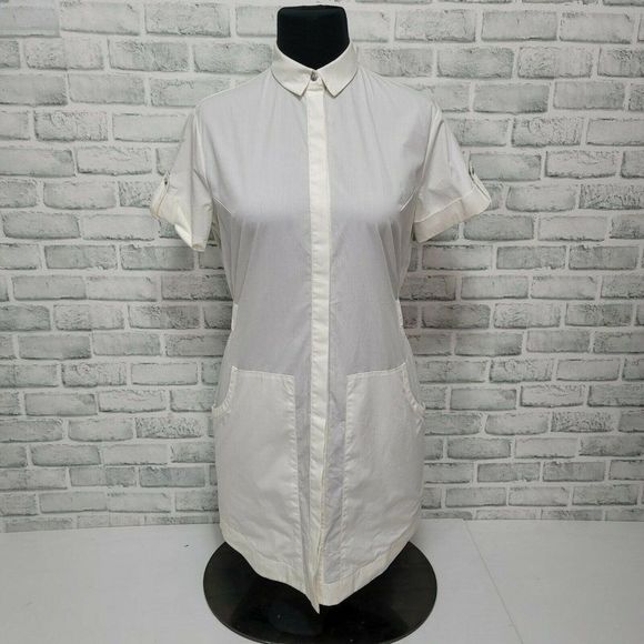 ALLSAINTS Womens 6 CALLA Chalk White Shirt Dress S/S Collared Pockets‎ - Picture 1 of 7